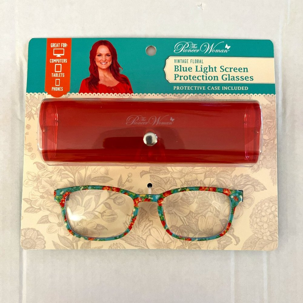 Pioneer Woman Blue Light Screen Protection Glasses Vintage Floral w/Case